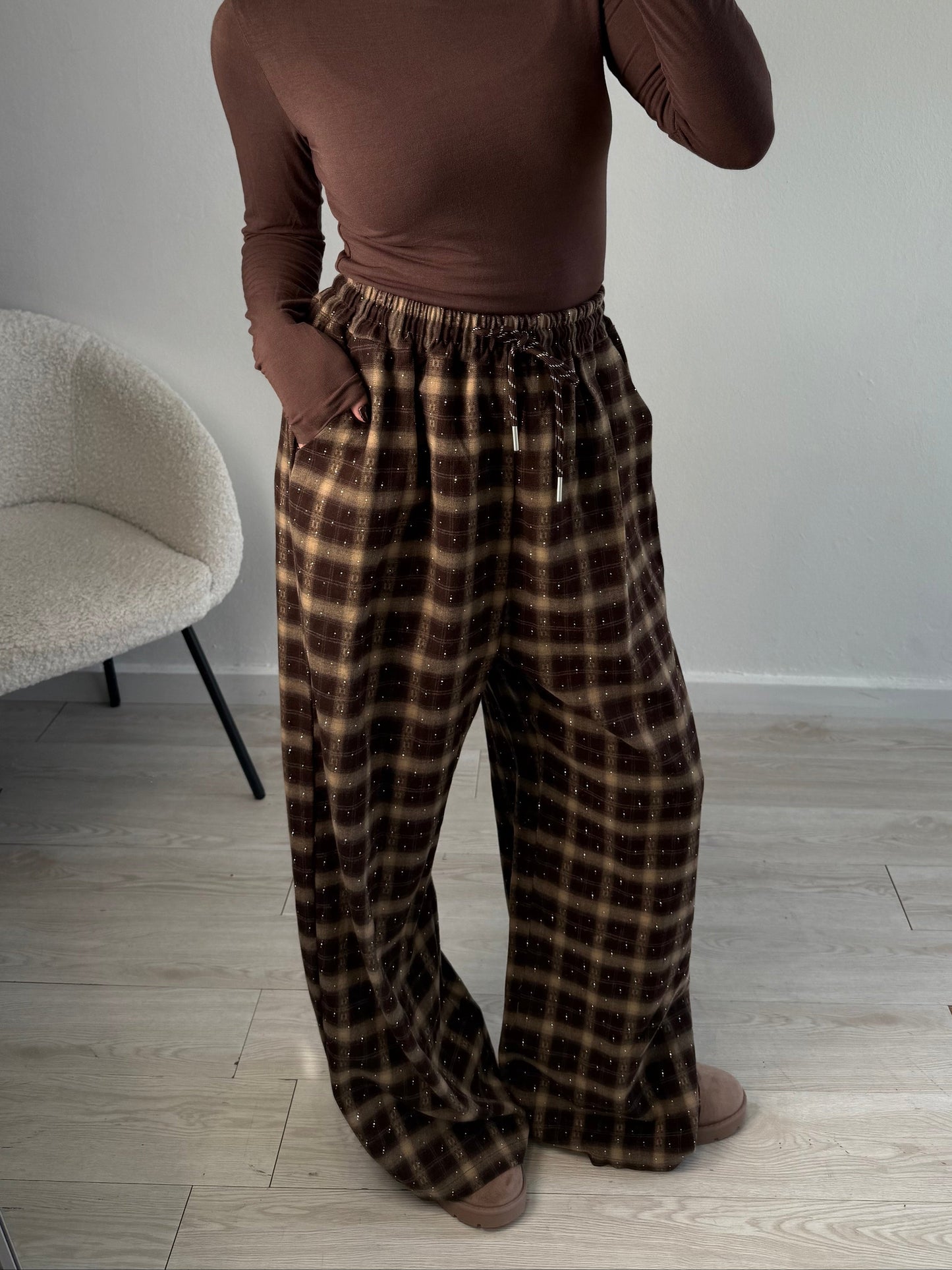 Pantaloni tartan con strass