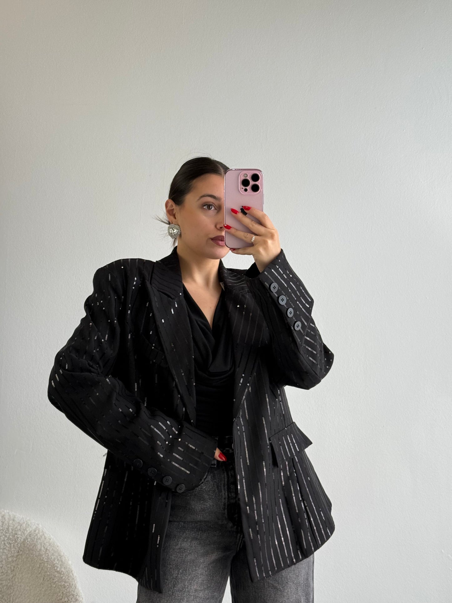 Blazer doppiopetto oversize con paillettes