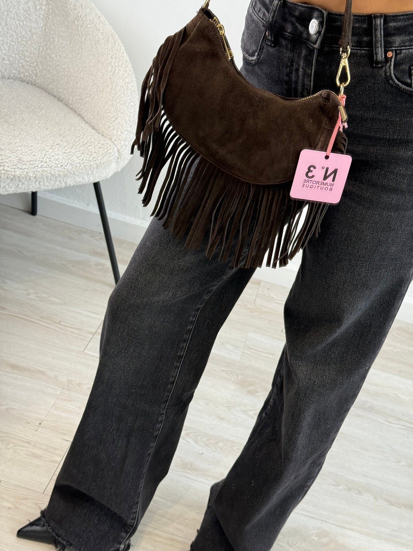 Borsa con frange TREND in vera pelle