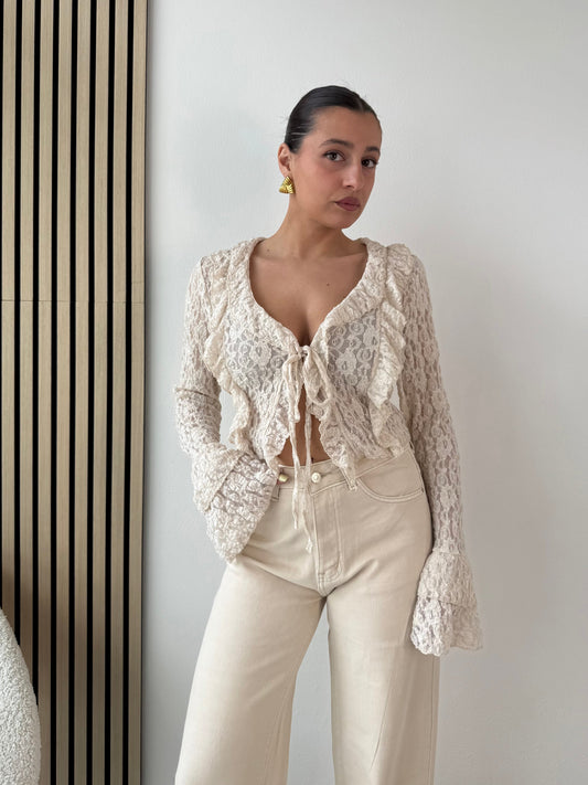 Top crop pizzo rouge