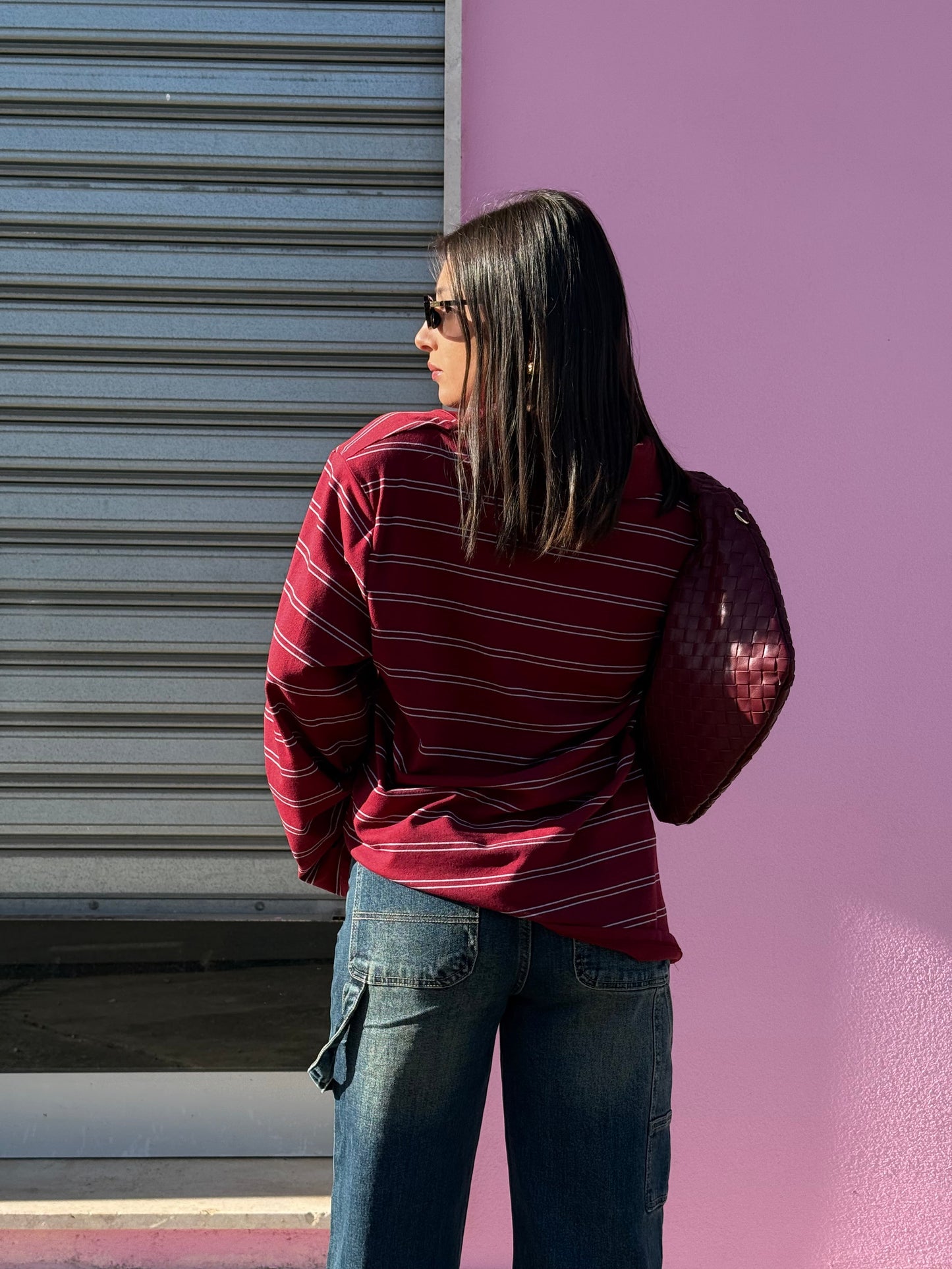 Striped polo with shoulder pads
