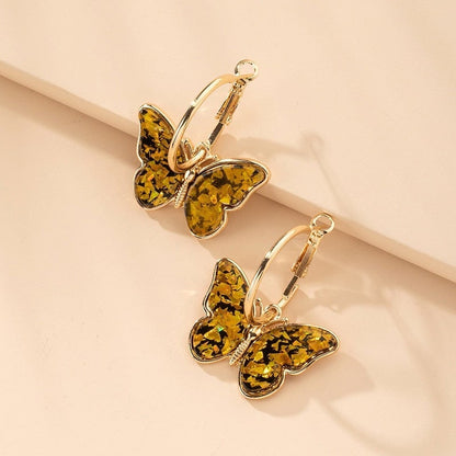 Gold-plated Multicolored Butterfly Hoop Earrings