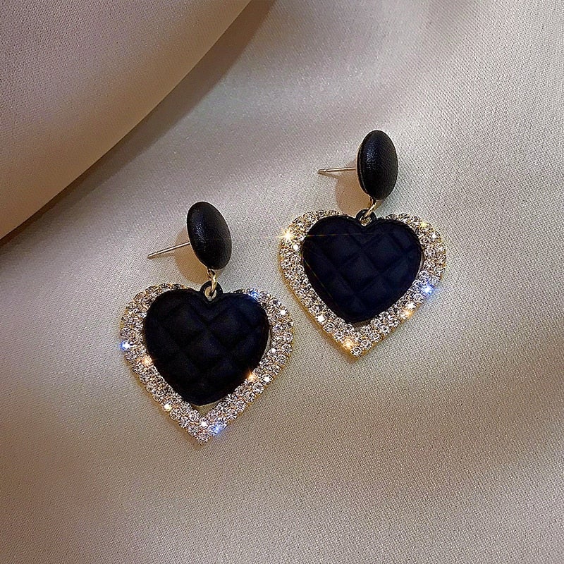 Black Heart Gold Earrings