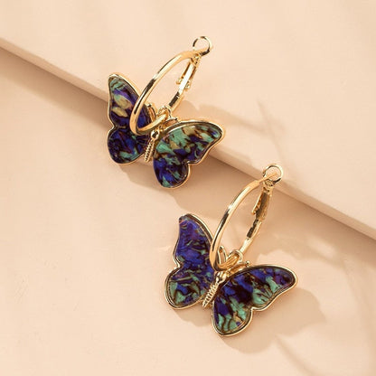 Gold-plated Multicolored Butterfly Hoop Earrings