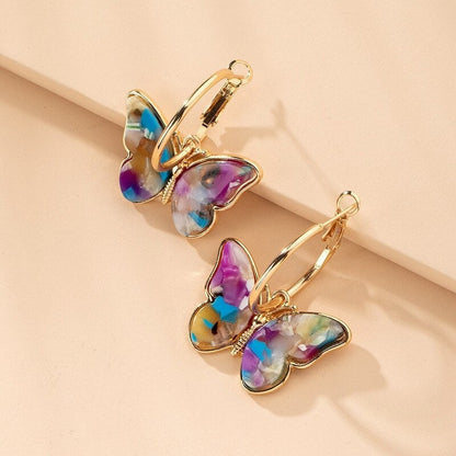 Gold-plated Multicolored Butterfly Hoop Earrings