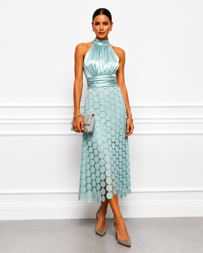 Irene™ | Abito Midi in Raso con Gonna Cut-Out a Cerchi