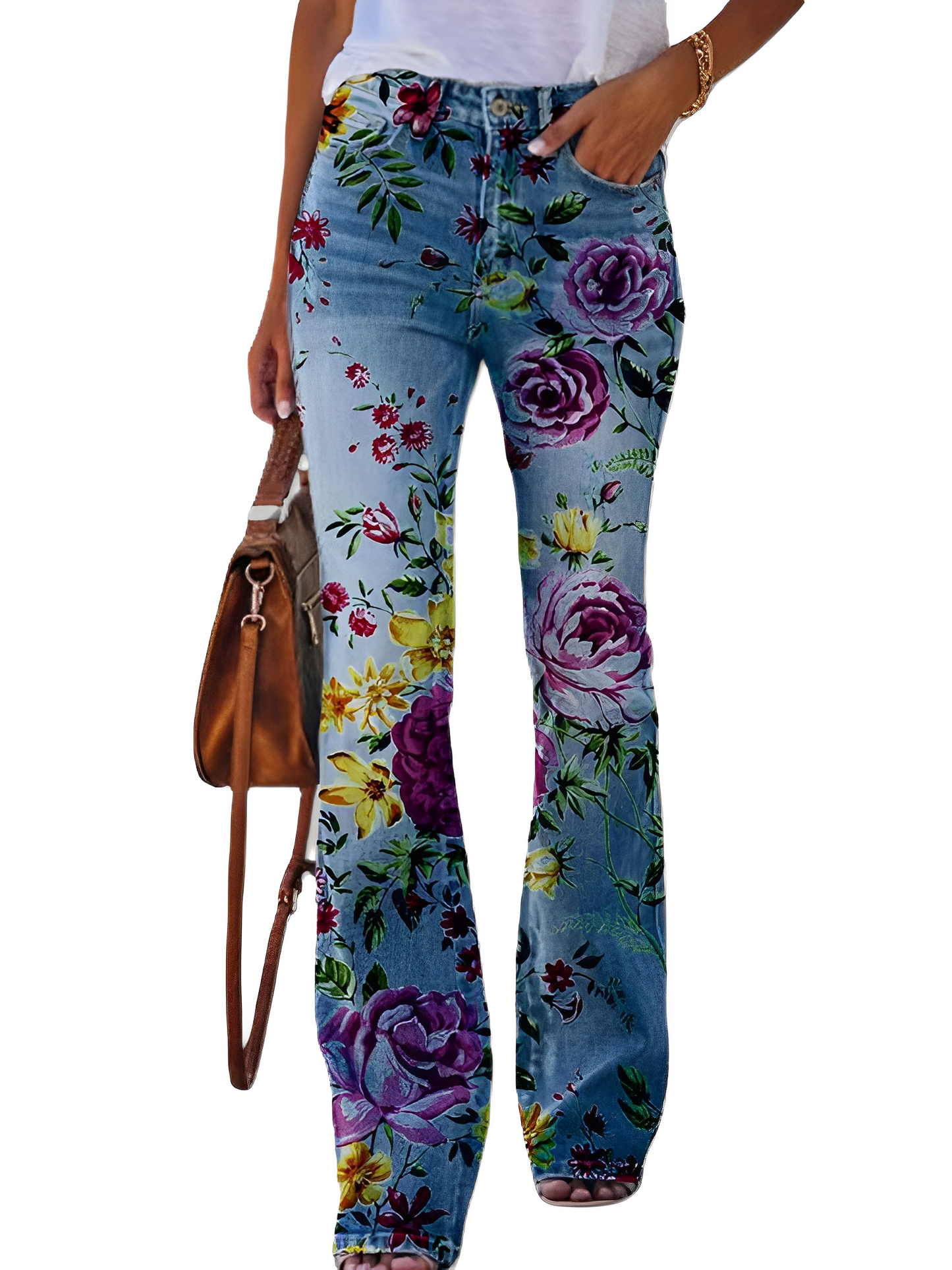 Glenna - Pantaloni a zampa estivi con motivo floreale per donne