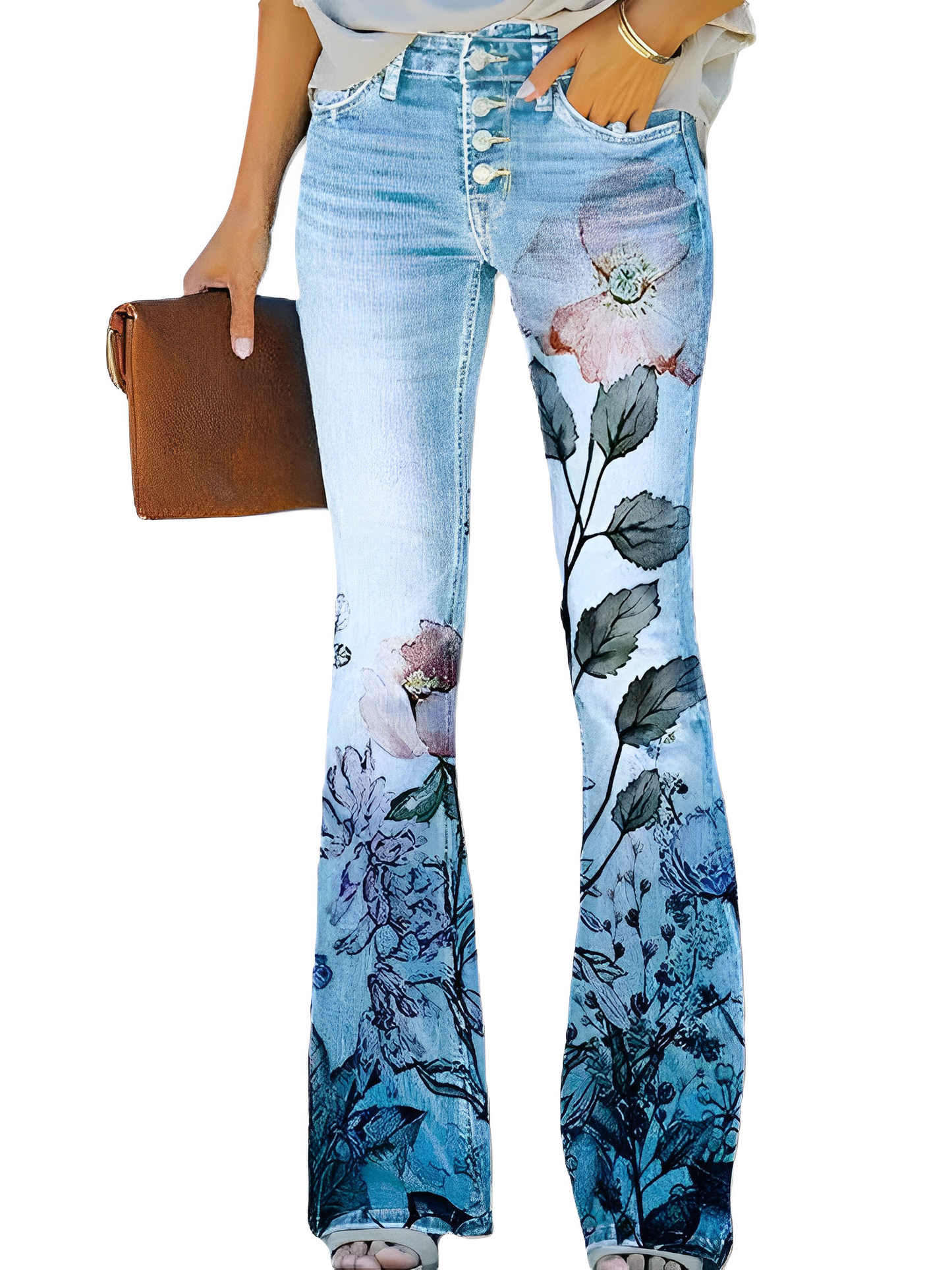 Glenna - Pantaloni a zampa estivi con motivo floreale per donne