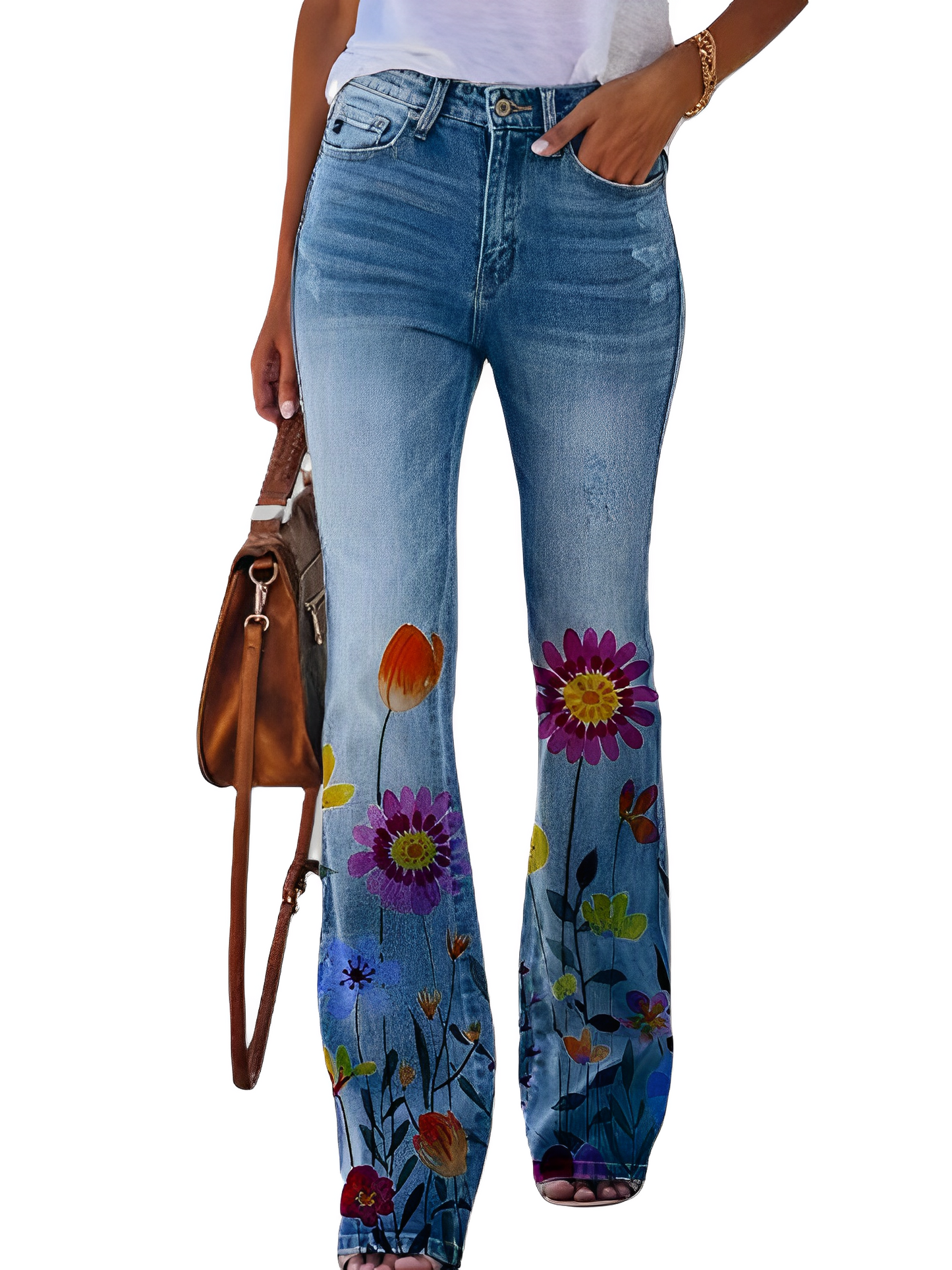 Glenna - Pantaloni a zampa estivi con motivo floreale per donne