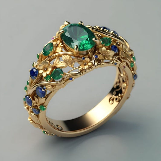 Anello Lusso con Smeraldo e Zaffiro