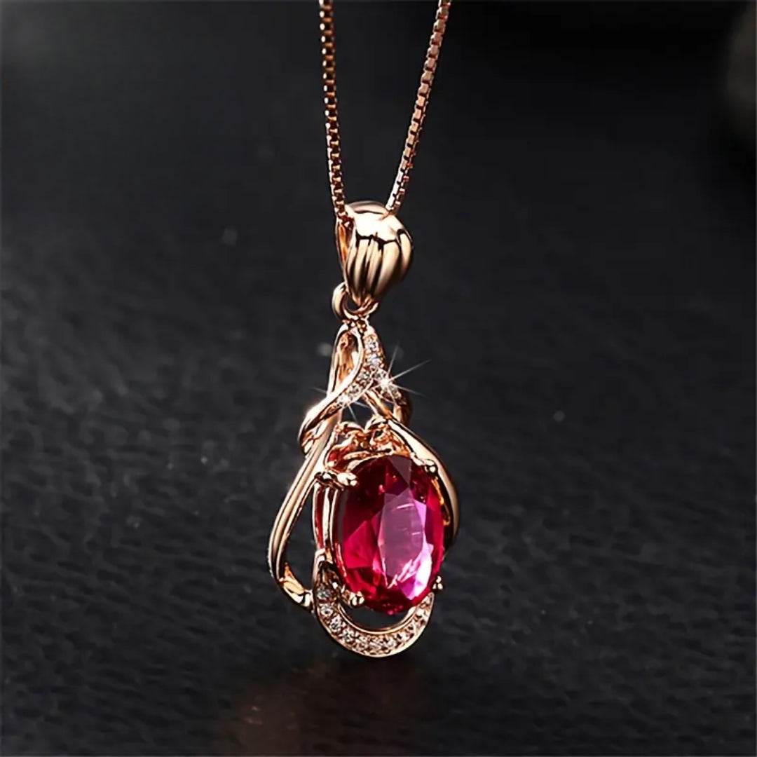Elegant Necklace with Red and Gold Crystals