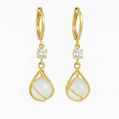 Dangling Gold Earrings with White Opal