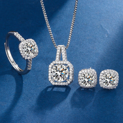 White Gold Jewelry Set "Square Air"