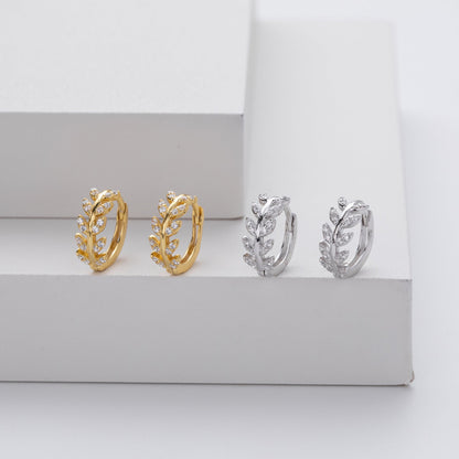 Sterling Silver Leaf Hoop Earrings