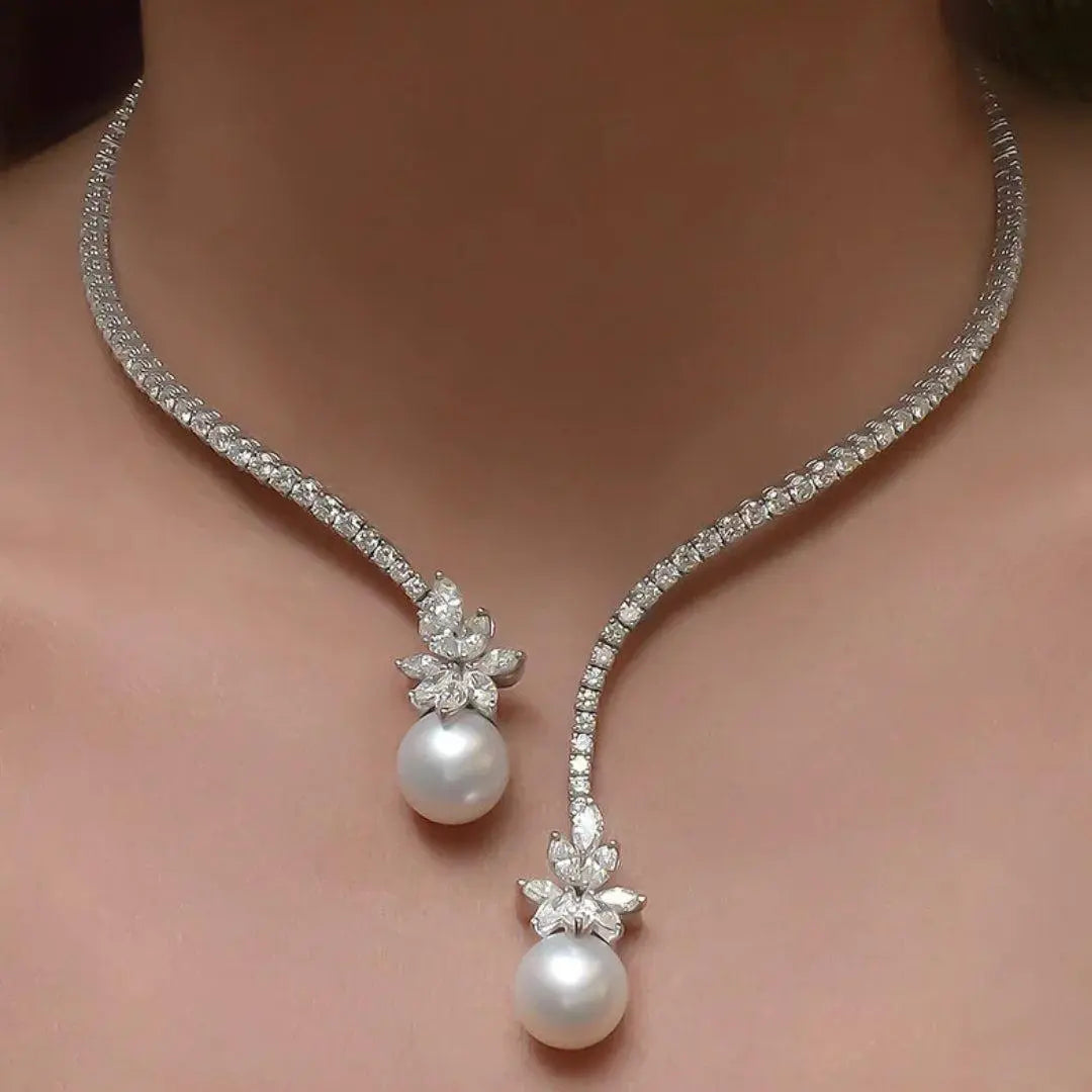 Elegant shiny sterling silver pearl necklace