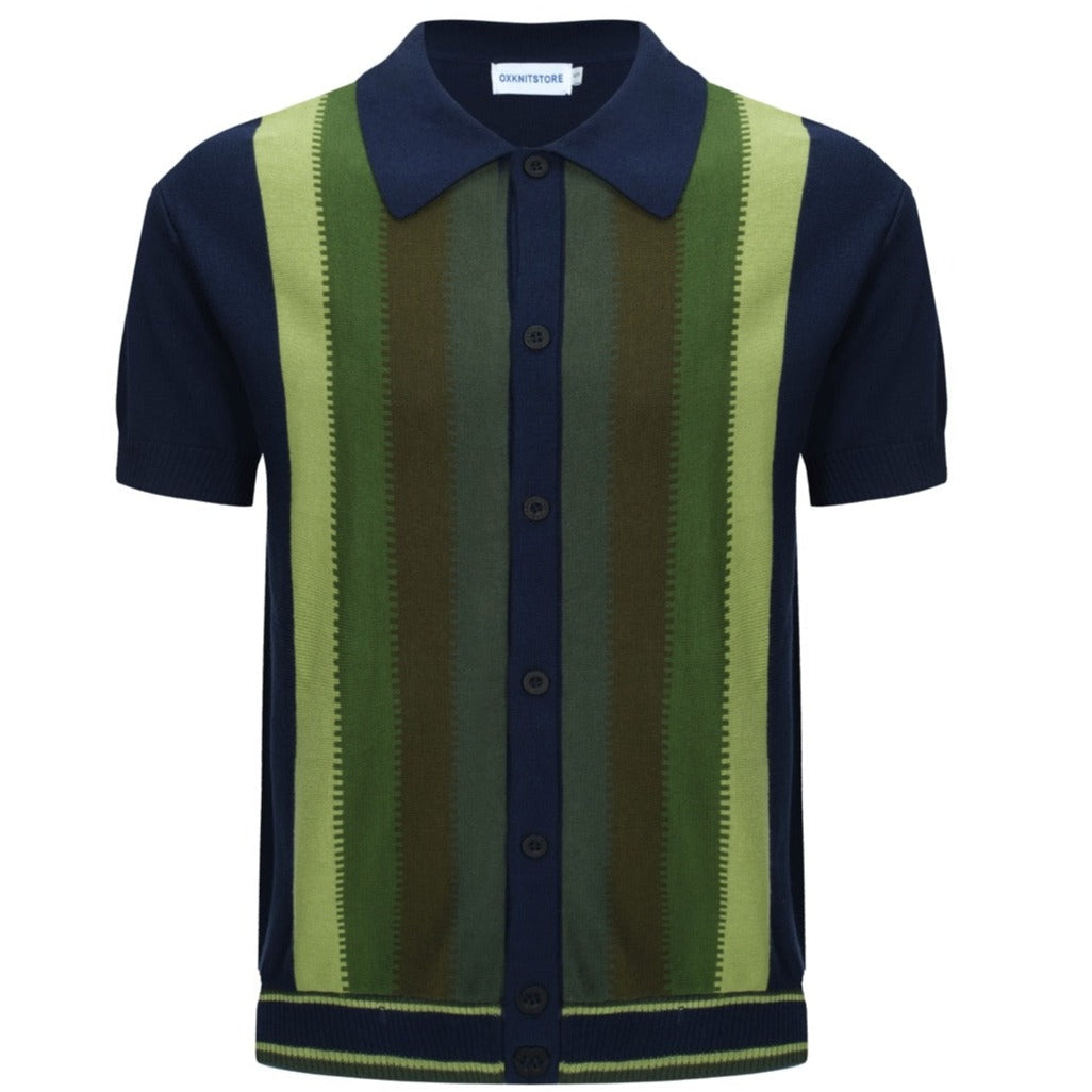 Polo a maglia con strisce sfumate anni '60 da uomo – Camicia a maniche corte con pannello verticale in stile Mod