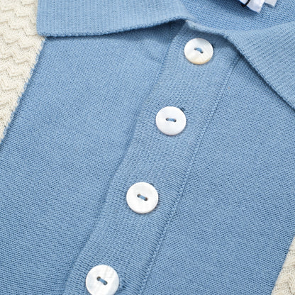 Polo da uomo in maglia a righe mod azzurro cielo – Camicia a maniche corte vintage anni '60