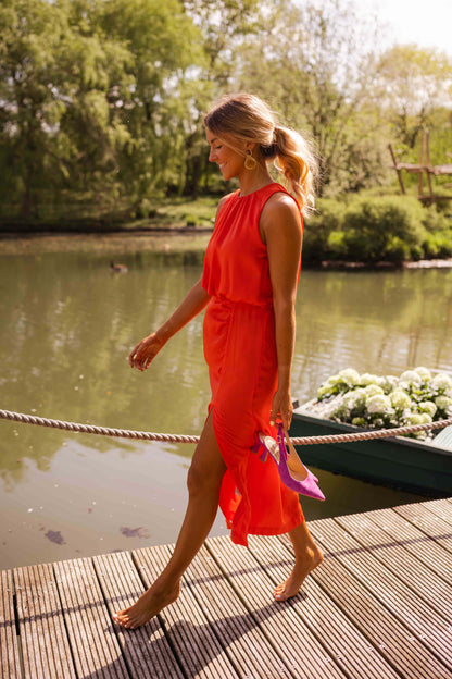 Ilse™ | Abito Midi Smanicato con Scollo Arricciato e Spacco