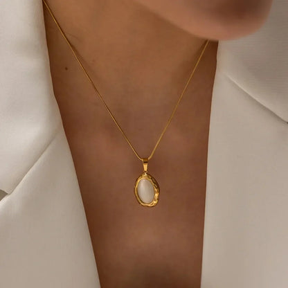 Gold Plated Necklace with Oval Cat's Eye Opal