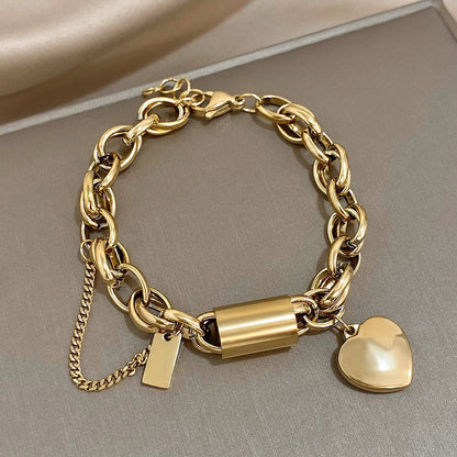 Thick gold heart bracelet