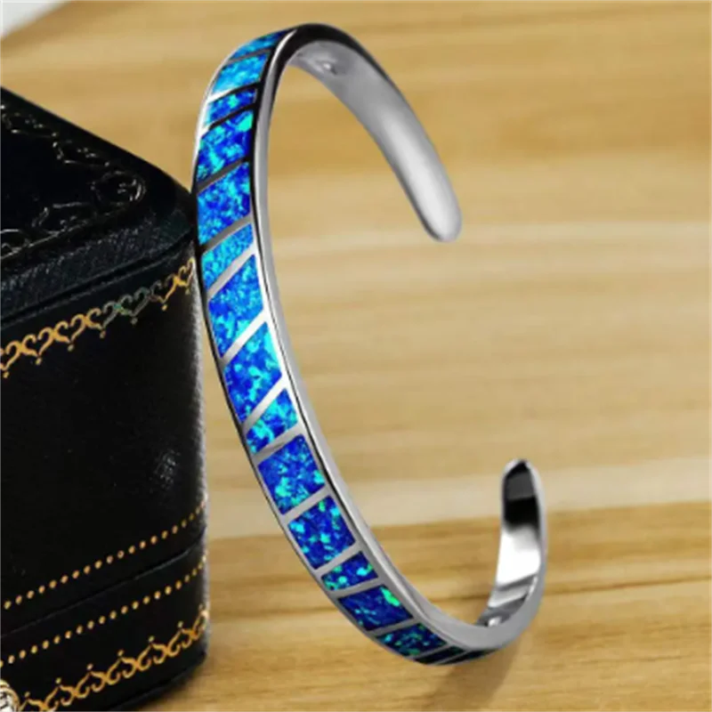 Blue Fire Opal Adjustable Silver Bracelet
