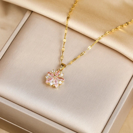 Collana Sakura Rosa Romantica in Acciaio Inossidabile