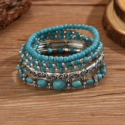 Boho turquoise beaded bracelet set