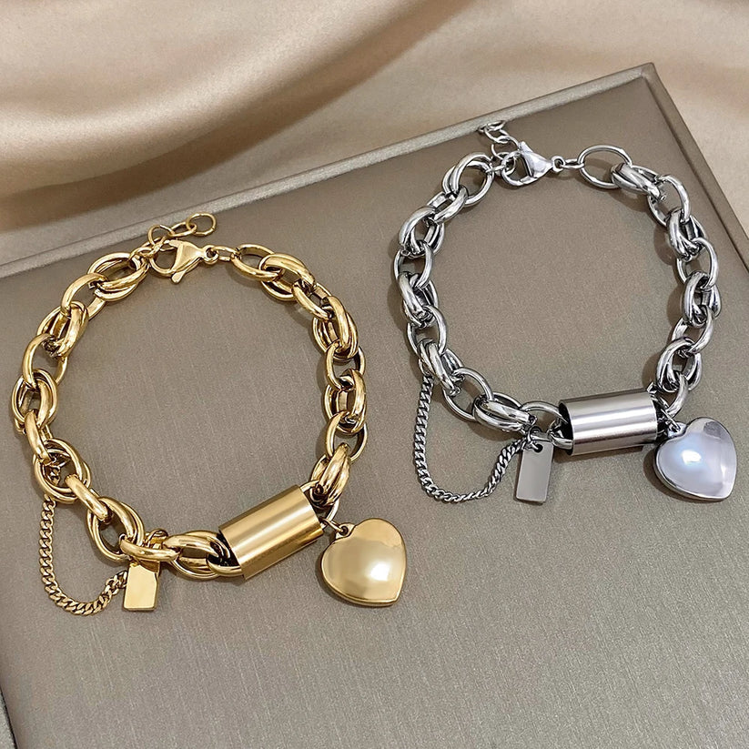 Thick gold heart bracelet