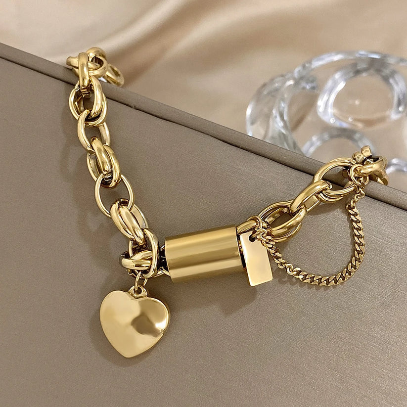 Thick gold heart bracelet