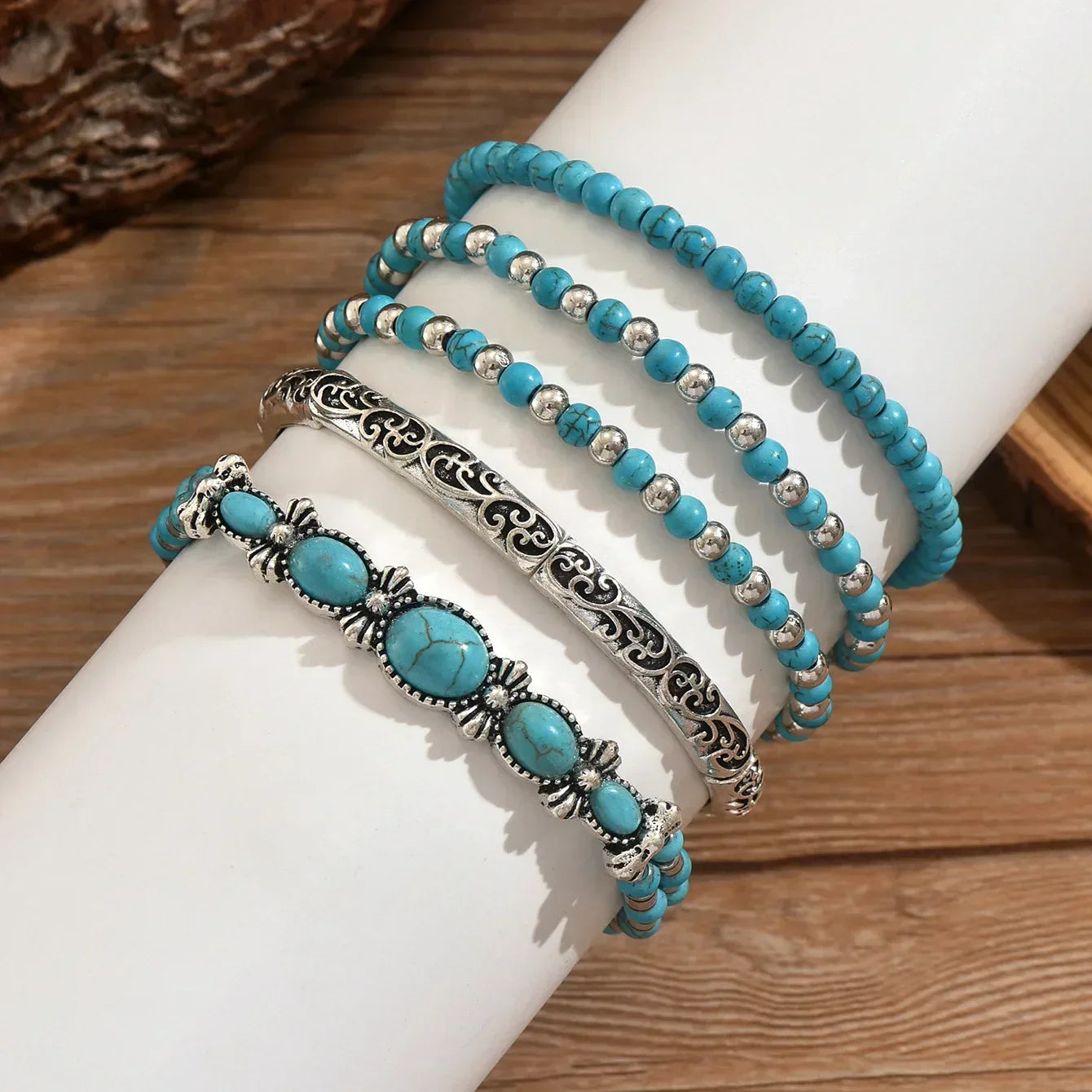 Boho turquoise beaded bracelet set
