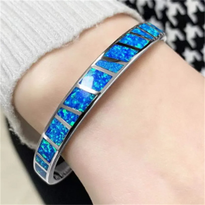 Blue Fire Opal Adjustable Silver Bracelet