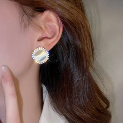 Chic Square Stud Earrings with Opal and Cubic Zirconia