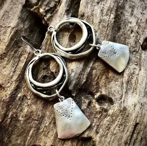 Orecchini Pendenti Vintage Quadrati in Argento