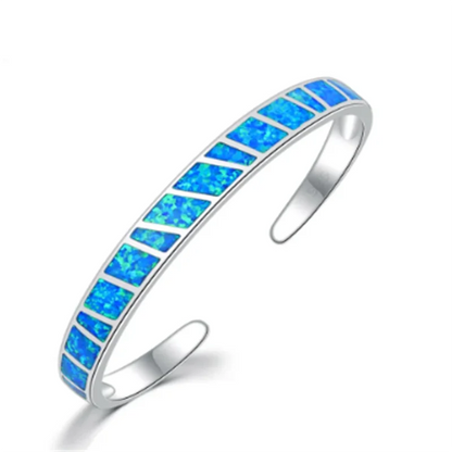 Blue Fire Opal Adjustable Silver Bracelet