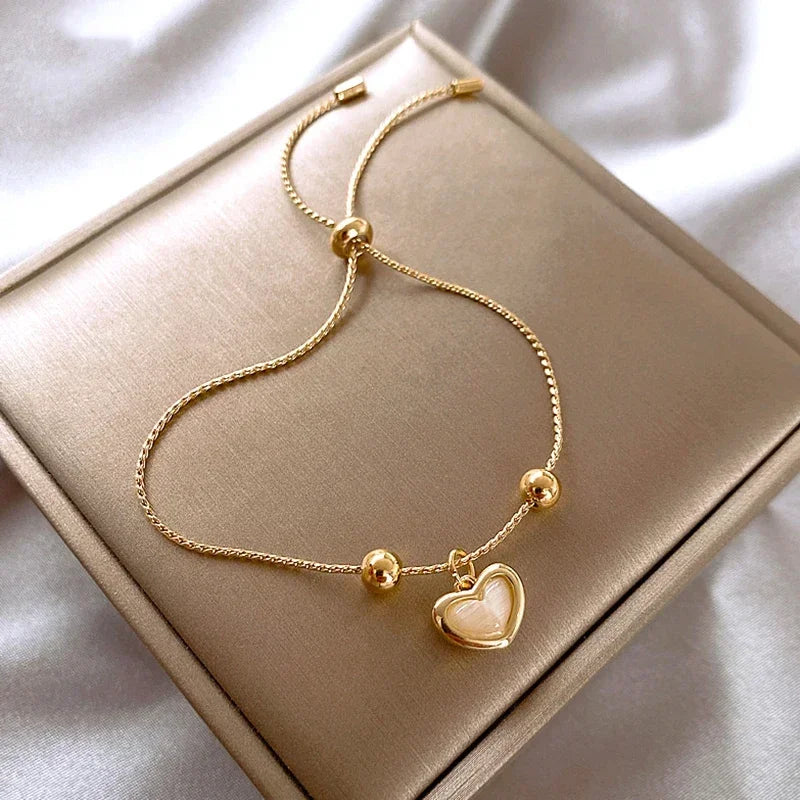 Gold Plated Peach Opal Heart Bracelet