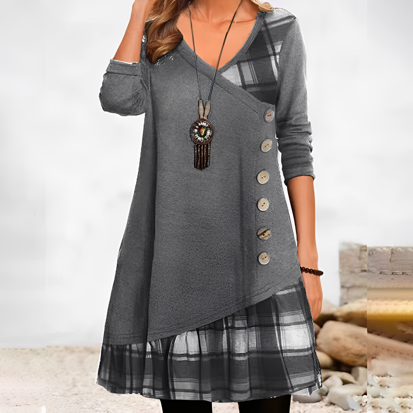 Shawnee - Abito casual patchwork con motivo a quadri per donne 