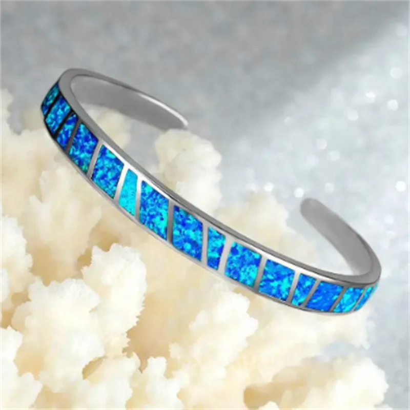 Blue Fire Opal Adjustable Silver Bracelet