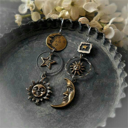 Dangle Earrings with Sun and Moon Charm
