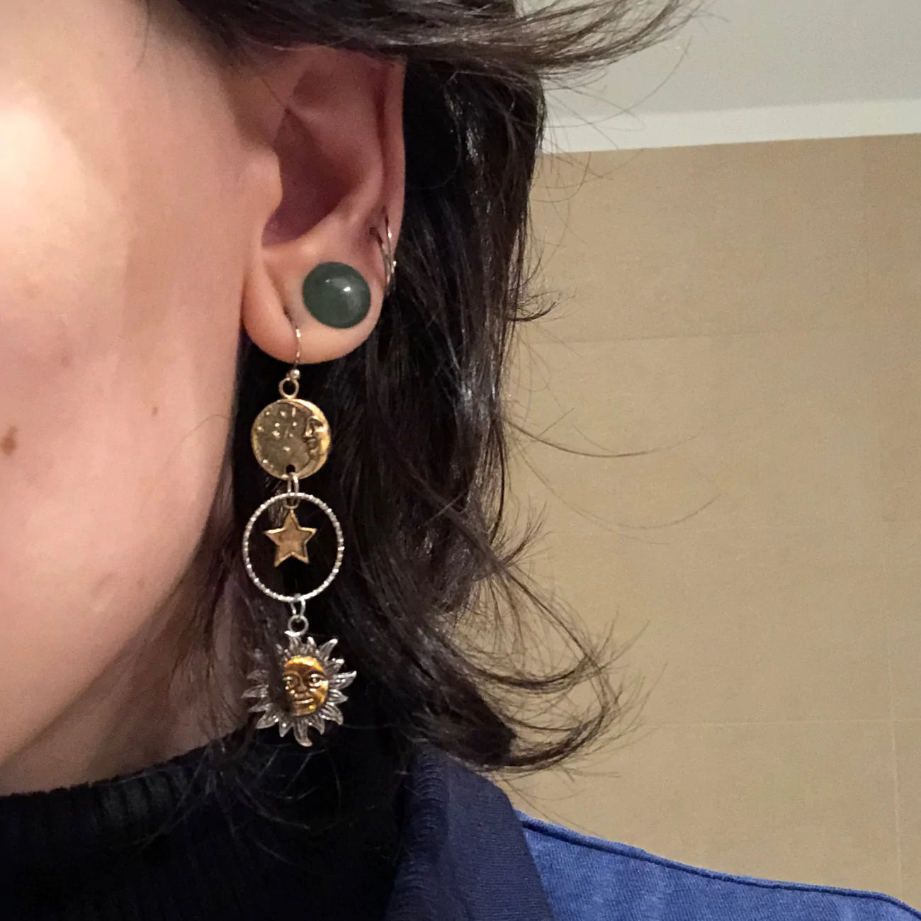 Dangle Earrings with Sun and Moon Charm