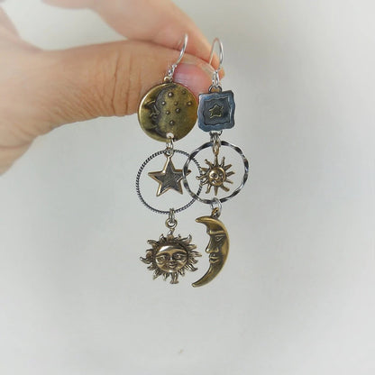 Dangle Earrings with Sun and Moon Charm