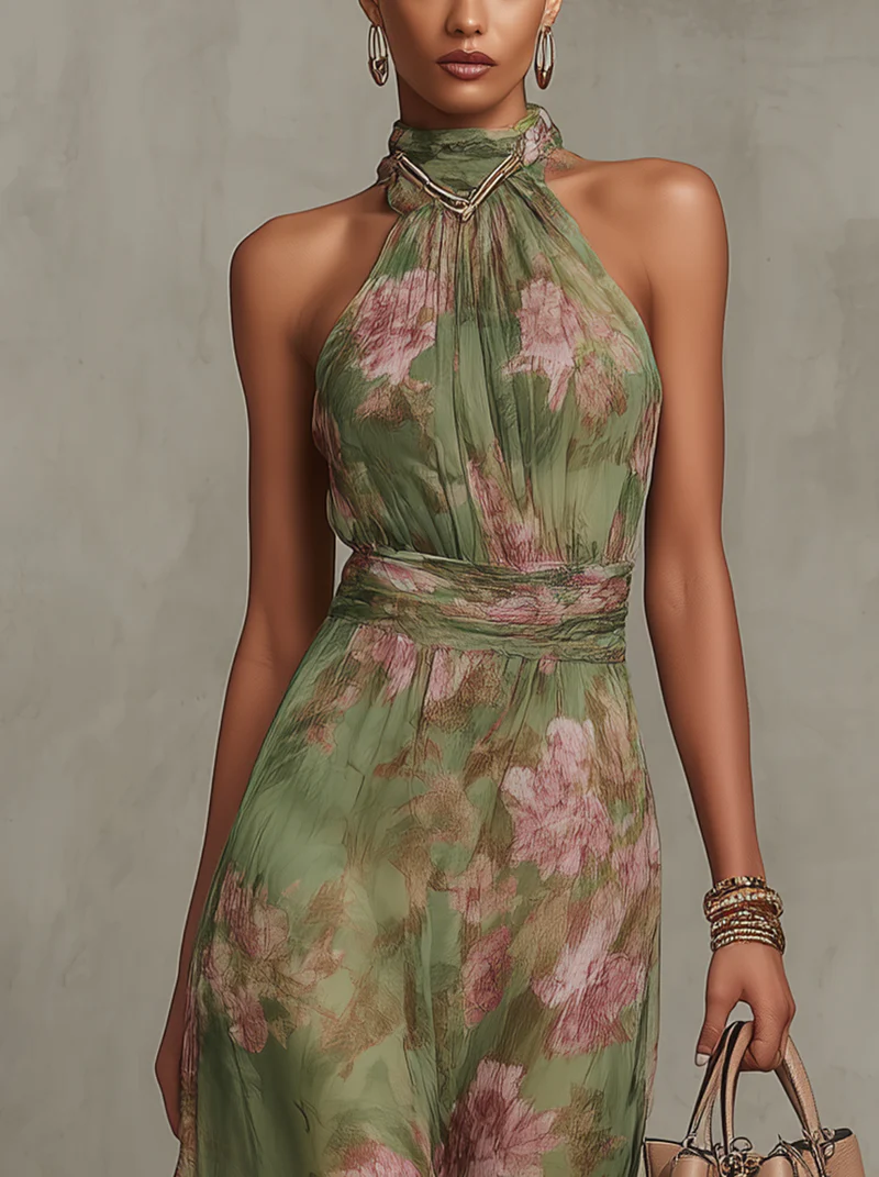 Livia | Abito lungo floreale con scollo all'americana