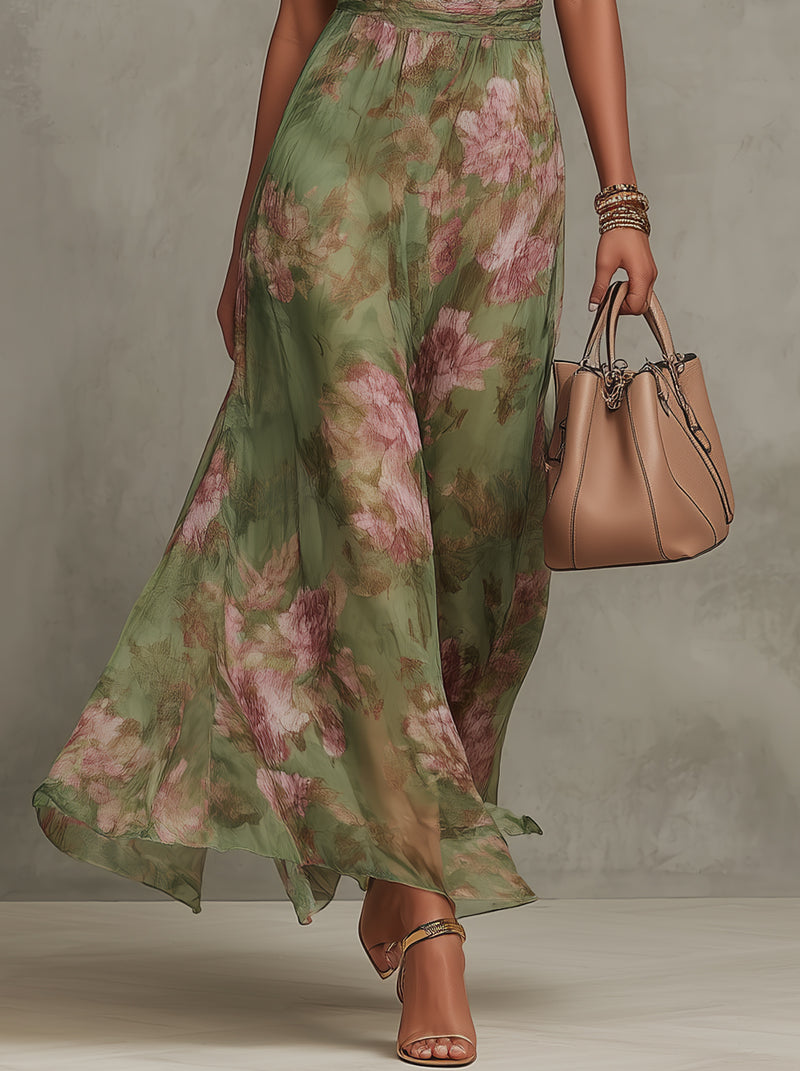 Livia | Abito lungo floreale con scollo all'americana