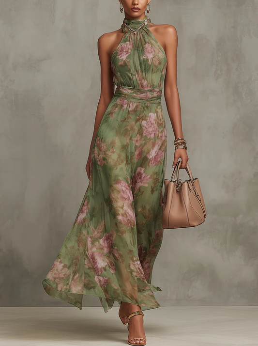 Serena | Floral chiffon halter neck maxi dress