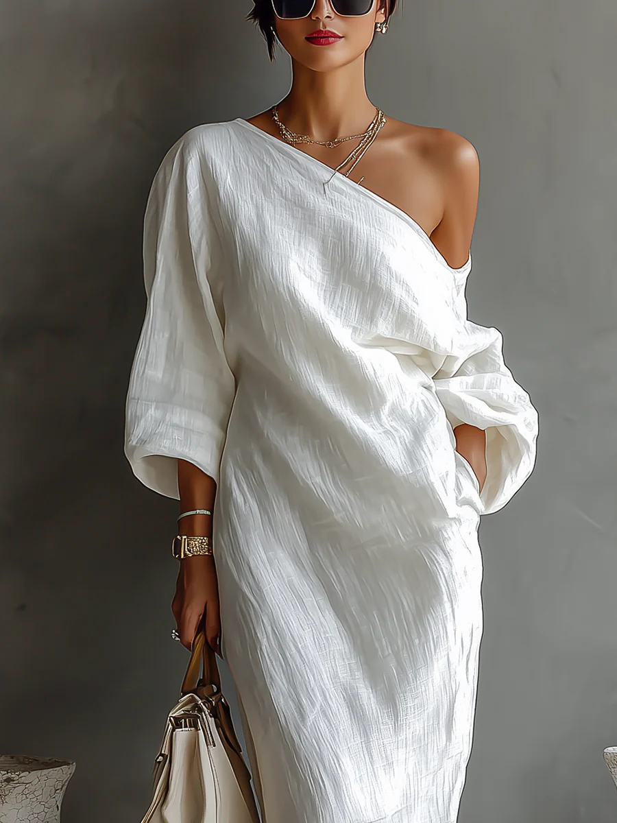 Nerina ❘ Abito maxi monospalla elegante e fluido