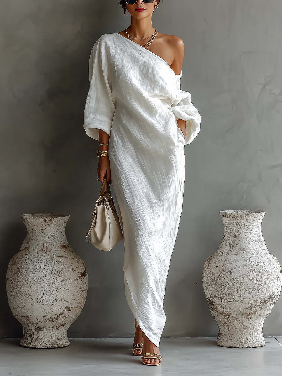 Nerina ❘ Abito maxi monospalla elegante e fluido