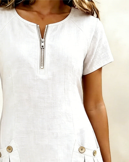 Fiorenza™ | Abito in Cotone con Zip Decorativa e Tasche