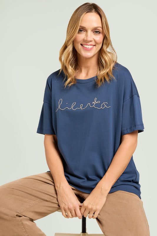 T-SHIRT CON SCRITTA RICAMATA