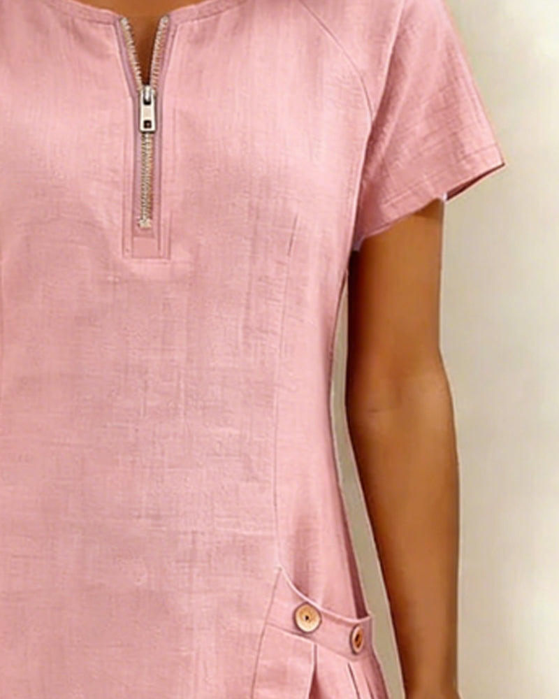 Fiorenza™ | Abito in Cotone con Zip Decorativa e Tasche