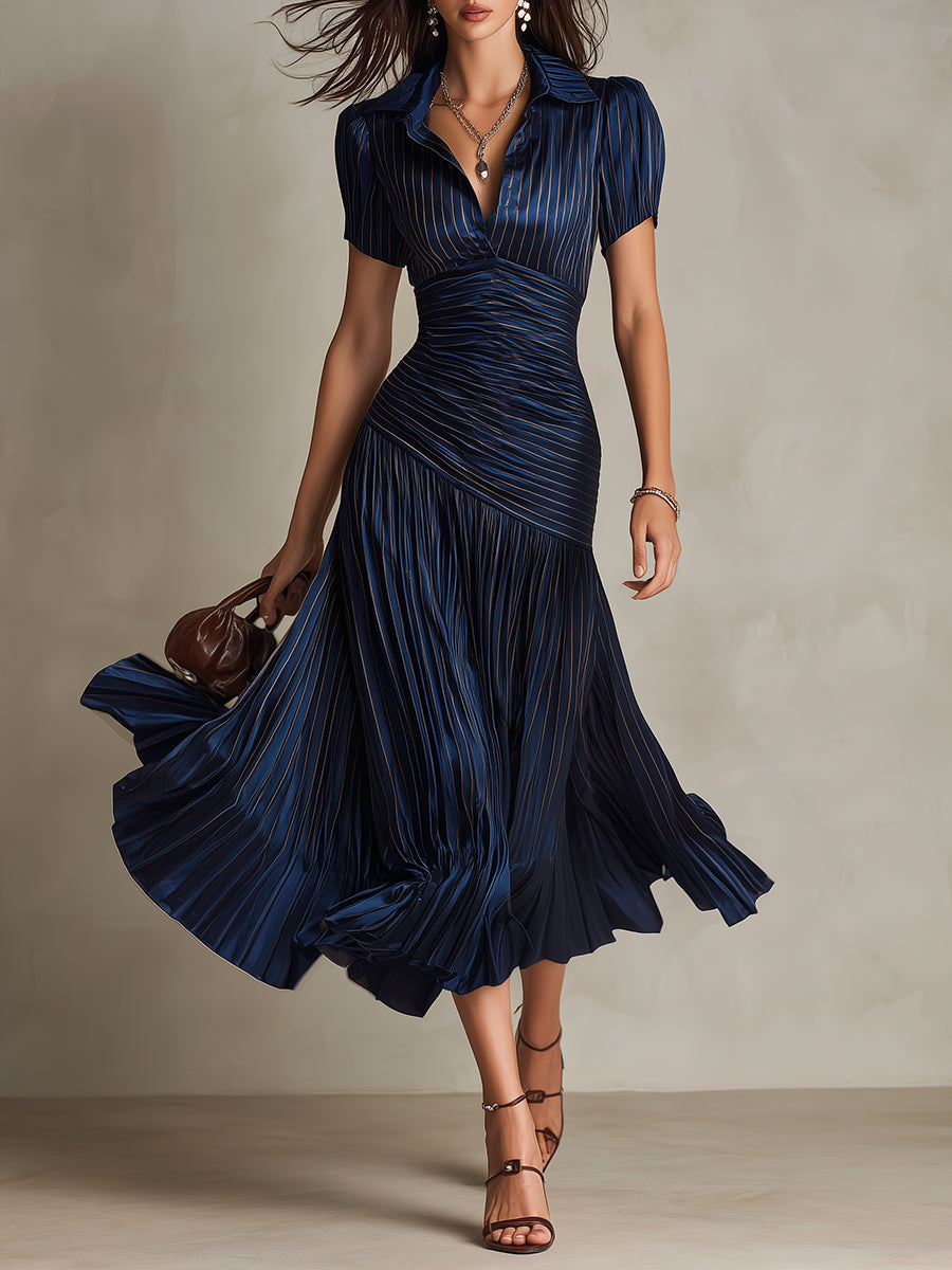 Adriana ∙ Vestito midi satinato a righe retrò