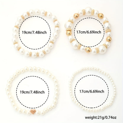 Elegant heart pearl bracelet set